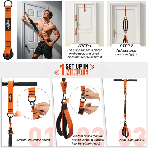 Miniatura 8 de Fortalecedor de antebrazo y rodillo de muñeca con bandas de resistencia ajustables, mango 2 en 1 y anclaje de puerta para entrenamiento de fuerza