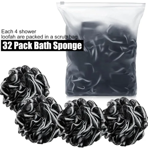 Miniatura 2 de Shellwei 32 esponjas de baño a granel de esponja de ducha a granel de 2.16 oz para hombres, negro grande de carbón, esponja de ducha de malla