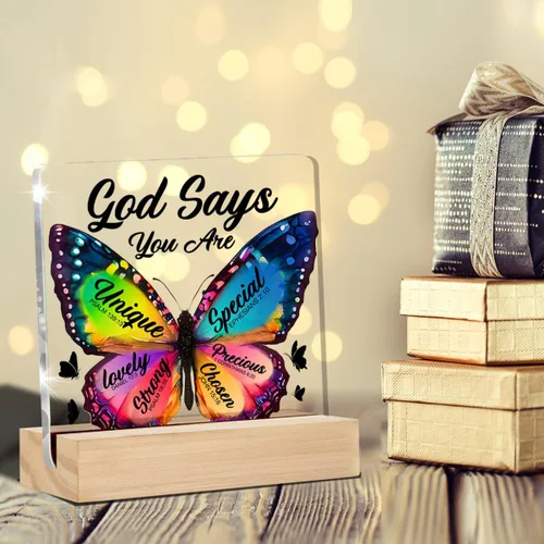 Miniatura 3 de Regalo cristiano inspirador para mujeres, hija, hermana, amigas, regalos religiosos, letrero de escritorio transparente de mariposa con texto
