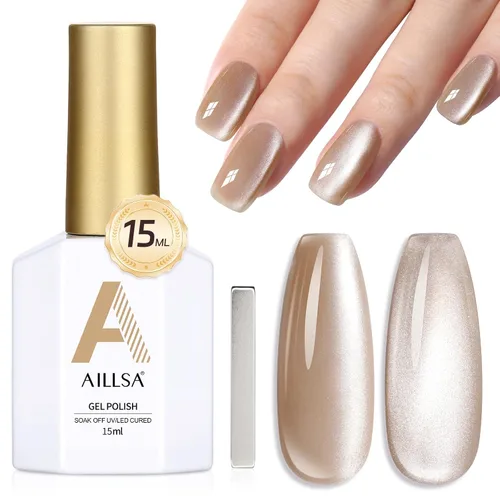 Miniatura 16 de AILLSA - Esmalte de uñas de gel Cat Eye color nude con glitter de cristal, esmalte de uñas de vidrio con destellos, brillo reflectante translúcido