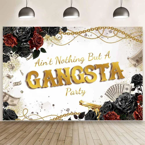 MEHOFOND Telón de fondo de cumpleaños de gángster de 7 x 5 pies, no es nada más que una fiesta de gangsta, fondo de fotografía de los años 70, 80,