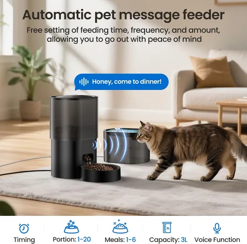 Miniatura 4 de Alimentador automático para gatos y fuente de agua 5G WiFi dispensadores de comida para gatos, control remoto por aplicación, alimentación