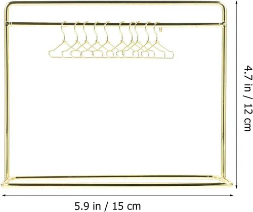Miniatura 6 de Toddmomy Perchero miniatura para casa de muñecas con 10 mini perchas de ropa de muñecas de metal, soporte de exhibición de ropa de muñecas de 5.90 x