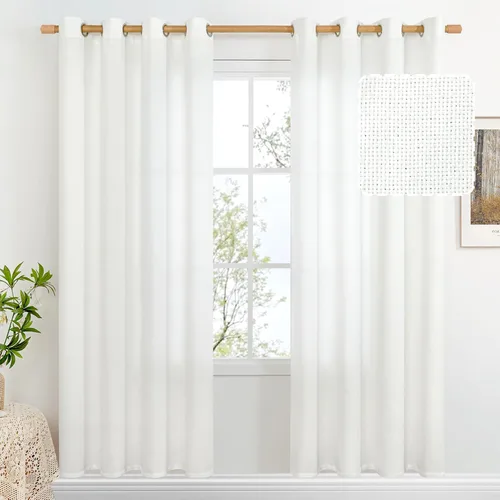 Miniatura 49 de BGment Cortinas de Lino Beige de 63 Pulgadas de Largo 2 Paneles - Tratamientos para Ventanas con Textura de Arpillera Filtrantes de Luz Cortinas