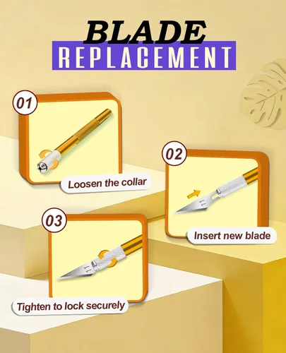 Miniatura 6 de DIYSELF 1 cuchillo de manualidades con kit de 11 cuchillas de acero inoxidable, 1 regla de acero de 0.59 pulgadas para arte, álbumes de recortes