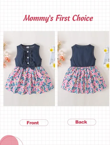 Miniatura 7 de Kucnuzki Trajes para niña pequeña, vestidos de princesa de girasol para bebé, ropa de verano sin mangas, falda tutú de jean para niñas