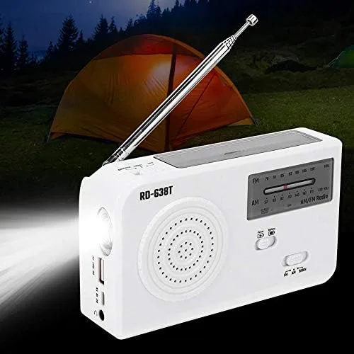 Miniatura 3 de Radio FM solar portátil, linterna LED de emergencia multifuncional de 3 vías, radio FM/AM y cargador de teléfono celular, perfecto para exteriores