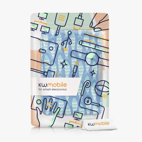 Miniatura 7 de kwmobile Funda compatible con Amazon Kindle PaperWhite - Funda para lector electrónico - Azul pez pequeño/azul claro/blanco