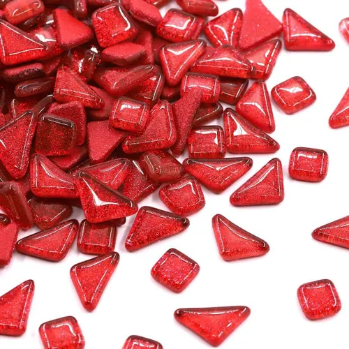 Miniatura 7 de Azulejos de mosaico, azulejos de vidrio, piezas de vidrio de mosaico de cristal brillante, surtido de azulejos cuadrados y triangulares de cristal