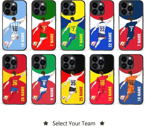Miniatura 8 de Fundas personalizadas para teléfono con nombre y número del equipo de fútbol, diseño de jersey para iPhone 11, 12, 13, 14, 15, 16, 17 Pro Max Plus