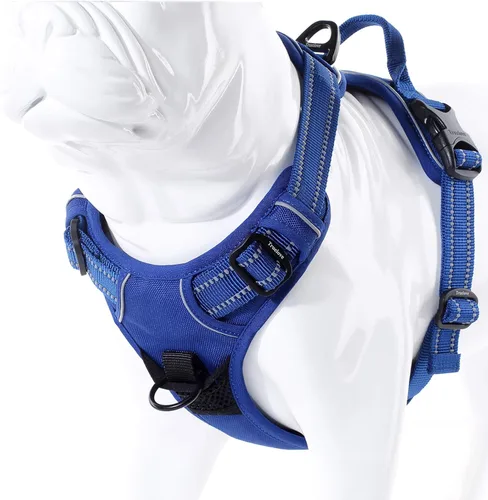 JUXZH Truelove Arnés para perro sin tirones con mango de fácil control y 2 accesorios para correa, chaleco reflectante ajustable para mascotas Azul