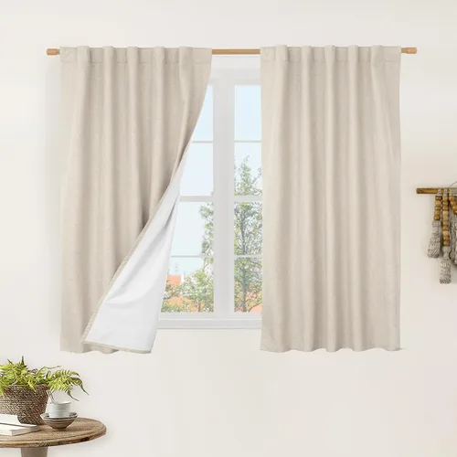 Miniatura 35 de LAMIT Cortinas de lino natural 100 % opacas para ventana, para dormitorio, 45 pulgadas, cortinas térmicas con textura de lino estilo granja