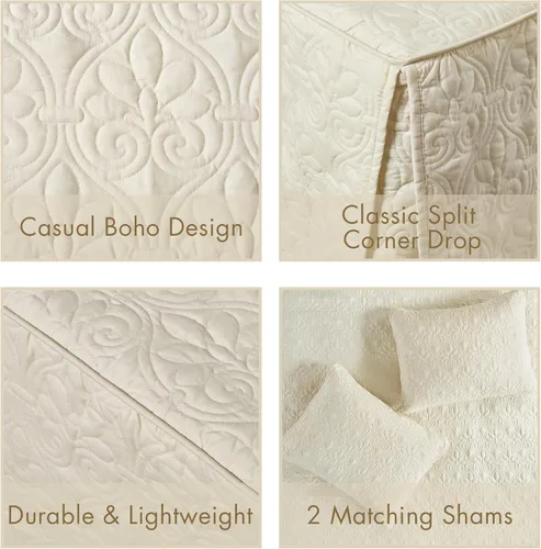 Miniatura 4 de Cubrecama ajustable Madison Park Quebec de diseño clásico tradicional para todas las estaciones, ligera, juego de ropa de cama, fundas a juego, Crema
