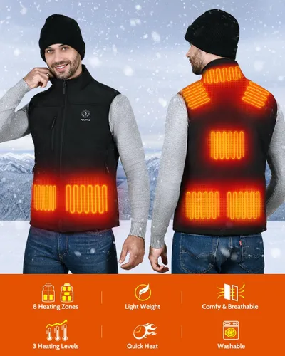 Miniatura 2 de FUNPRO Chaleco térmico para hombres y mujeres, chaleco de calefacción eléctrica resistente al viento, chaqueta deportiva sin mangas Softshell