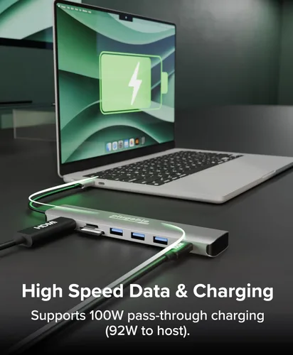 Miniatura 3 de Concentrador USB-C enchufable 7 en 1 para pantalla HDMI única, concentrador sin controlador, HDMI 4K, 3 USB 3.0, lector SD/microSD, carga de 100 W