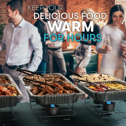 Miniatura 6 de Juego de Chafing Dish Desechable para Bufé, Calentadores de Alimentos para Fiestas, 33 Piezas de Suministros de Catering - Servidores y Calentadores