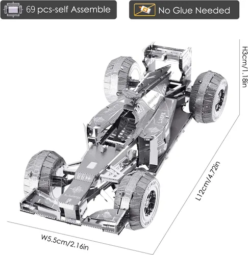 Miniatura 4 de Piececool Rompecabezas de metal 3D, kits de modelo de coche de fórmula plateada, kits de autos de modelo de metal 3D para construir para adultos