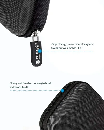 Miniatura 4 de ORICO Estuche para disco duro de 2.5 pulgadas, bolsa de transporte de almacenamiento de unidad externa, impermeable, a prueba de golpes