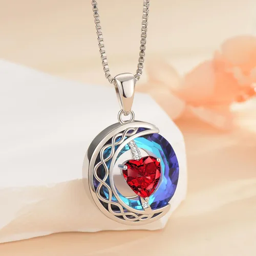 Miniatura 3 de LIANYU Collar para mujer, collar de zafiro azul, colgante de luna, plata de ley S925, colgante de cristal, regalos para esposa, novia, regalos