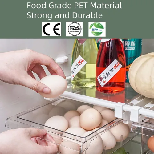 Miniatura 6 de YekouMax Organizador de refrigerador, contenedores organizadores de refrigerador, extraíble con asa, caja de almacenamiento para estante