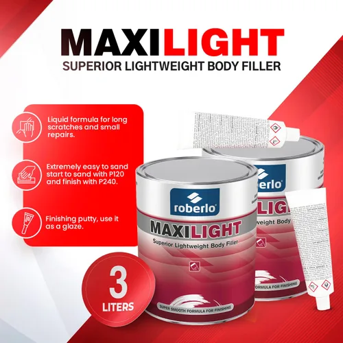 Miniatura 2 de Roberlo Maxilight - Relleno de cuerpo ligero superior, reparación de abolladuras y arañazos, perfecto en aluminio, acero, zinc, galvanizado y fibra