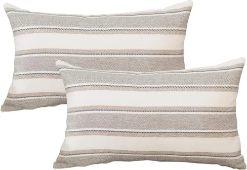 Miniatura 11 de Funda de cojín a rayas de lino suave tipo lino cuadrado decorativo con cremallera oculta para sofá, cama, sofá cama, sala de estar, 35,6 x 35,6 cm