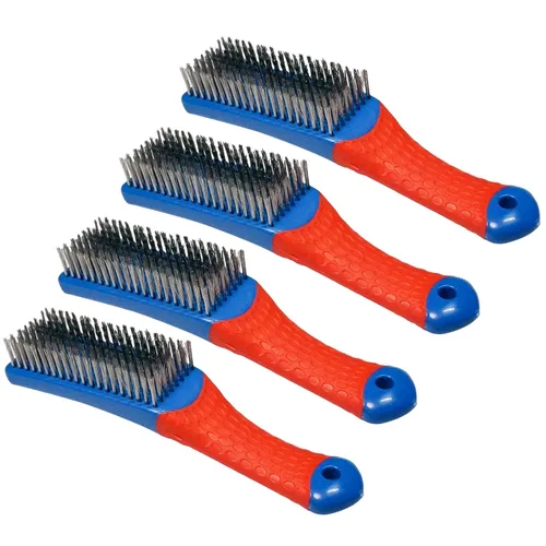 Miniatura 7 de Juego de 2 cepillos de alambre de alta resistencia, cepillo de alambre de acero inoxidable pesado para arañazos, con mango ergonómico cubierto