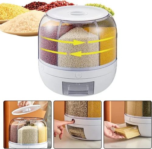Miniatura 7 de DYRABREST Dispensador de cereales de 6 rejillas, contenedor de almacenamiento de alimentos giratorio de 360°, 22.0 lbs/22 libras, dispensador