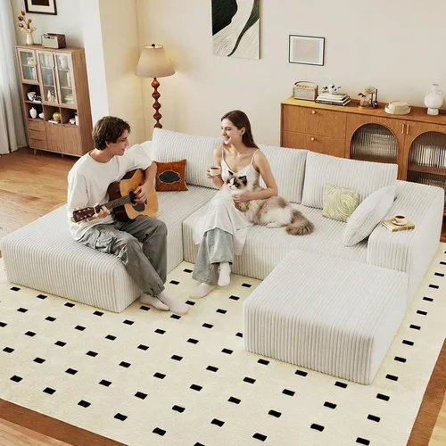 Miniatura 19 de Sofá seccional Cloud de 96 pulgadas, sofá deshuesado para sala de estar, sofá modular con asiento profundo, sofá de pana cómodo y esponjoso con Negro