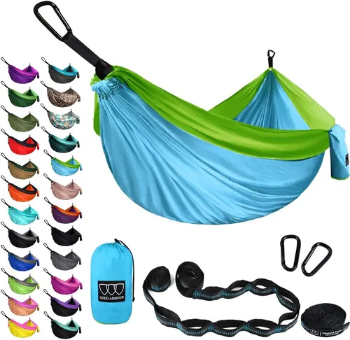 Miniatura 18 de Gold Armour Hamaca de camping – Hamaca doble XL, hamaca portátil, accesorios de camping, equipo para exteriores e interiores con correas de árbol