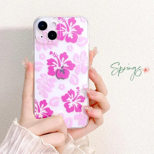 Miniatura 2 de Lovmooful Funda compatible con iPhone 14, bonito diseño transparente de flores de hibisco con estampado floral para niñas y mujeres, TPU suave a
