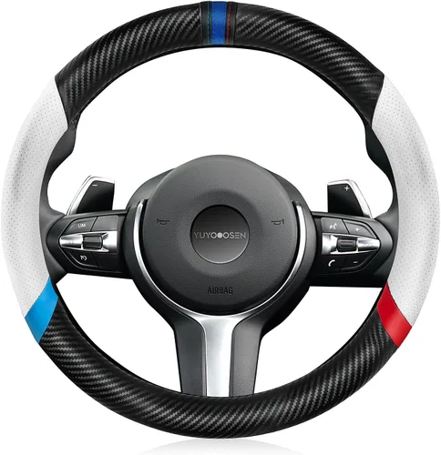 Miniatura 9 de Funda para volante de fibra de carbono, antideslizante y absorbente de sudor, fundas para volante de 15" para X5 X3, para hombres y mujeres, negra