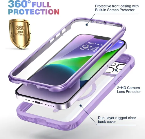 Miniatura 199 de Diaclara Funda diseñada para iPhone 16, mejorada [protección completa de la cámara], carcasa resistente de cuerpo completo con protector de pantalla