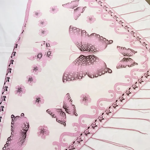 Miniatura 2 de Chales y envolturas elegantes con estampado de mariposas para vestidos de noche, chal triangular, chal con flecos, capa de noche