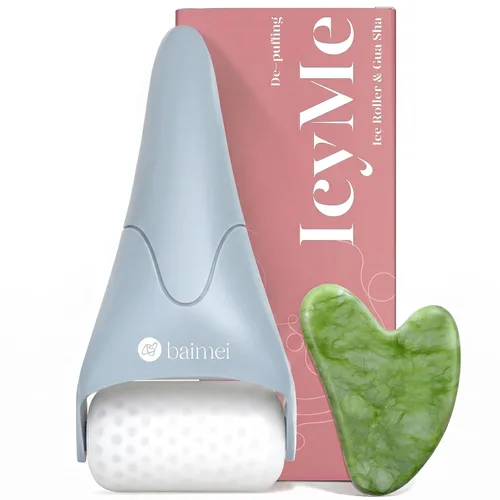 BAIMEI IcyMe - Rodillo de hielo para cara y juego de herramientas faciales Gua Sha, rodillo facial de hielo que reduce la hinchazón, herramientas
