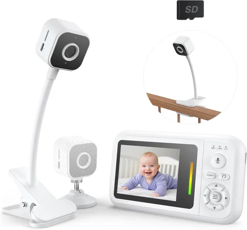 Miniatura 8 de NUOTUN Monitor de bebé con cámara y reloj de audio, portátil portátil de 2 pulgadas, monitor de bebé HD sin WiFi, bucle de video 1080P, visión