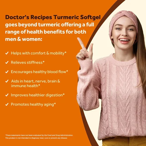 Miniatura 3 de Doctor's Recipes Cúrcuma Softgel 750mg Curcuminoides (95%) con extracto de jengibre (5% gingeroles) para función antioxidante, movilidad