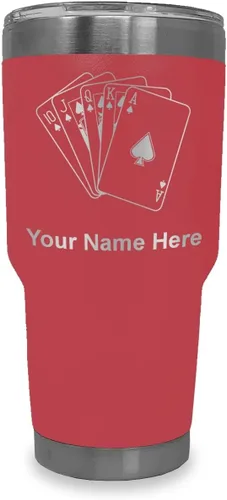 Miniatura 38 de LaserGram Vaso aislado al vacío de 20 onzas, tarjetas de póquer Royal Flush con grabado personalizado incluido (negro)
