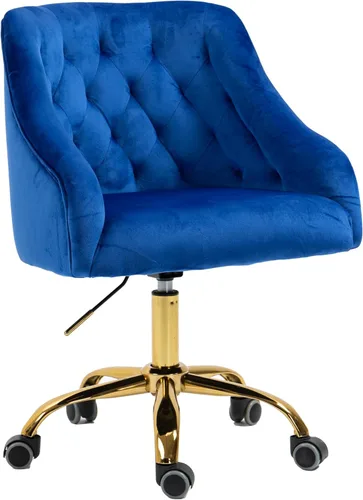 Miniatura 17 de Silla de trabajo cómoda para oficina en casa con ruedas, linda silla de escritorio giratoria ajustable de tocador moderna tapizada en terciopelo