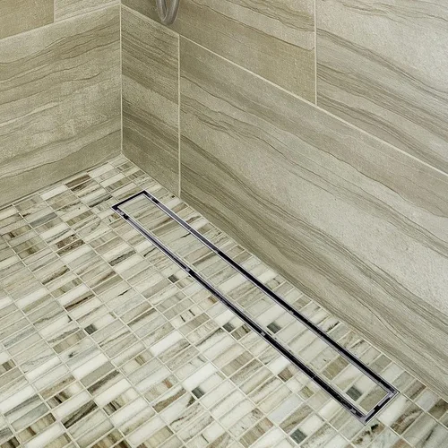 Miniatura 4 de Neodrain Drenaje de ducha lineal de 24 pulgadas con rejilla de inserción de azulejos, fabricante profesional de desagüe de suelo de ducha Cepillado