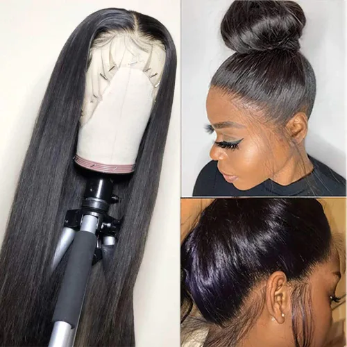 sdamey Pelucas de cabello humano lacio 360 con encaje frontal HD transparente para mujeres, pelucas de encaje completo de densidad 200, pelucas de