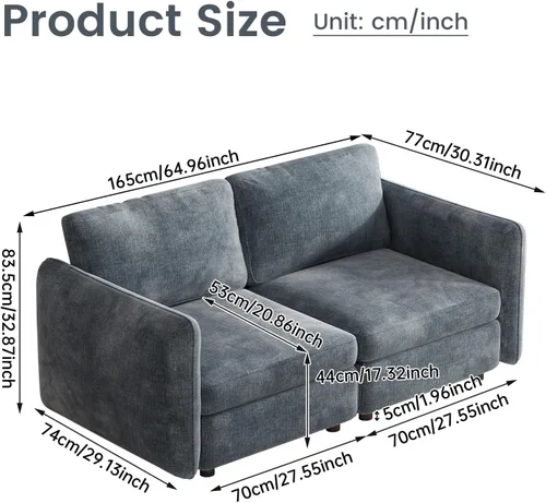 Miniatura 2 de Guyii Sofá Loveseat grande de 2 piezas, moderno asiento doble con cojines profundos, sofá convertible de 2 plazas para sala de estar, espacio