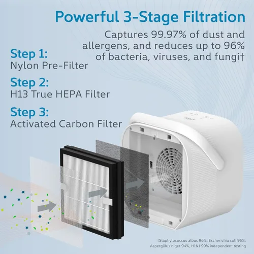 Miniatura 3 de Pure Enrichment PureZone DUO - Purificador de aire de mesa True HEPA, flujo de aire de doble dirección, filtración de 3 etapas que captura polvo