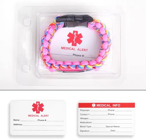 Miniatura 64 de Pulsera de alerta médica Paracord para hombres y mujeres Pulsera de identificación médica de acero inoxidable con hebillas de liberación lateral