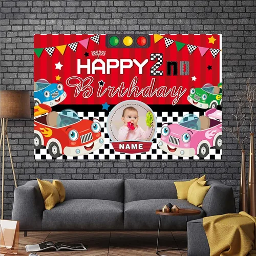 Miniatura 7 de Cartel personalizado de decoración de 2º cumpleaños con foto y nombre personalizados Personalizado-2º Coche
