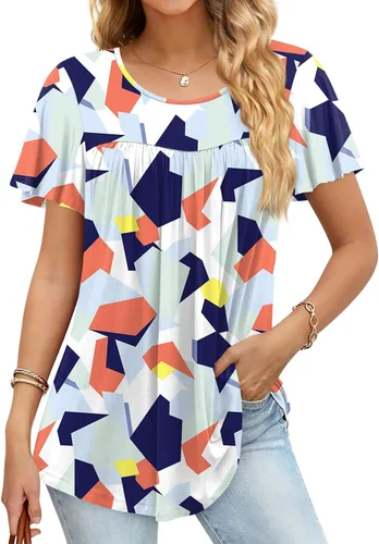 Anymiss Camisetas tipo túnica de primavera 2025 para mujer, estilo casual, elegante, manga corta, ajuste holgado, M-3X