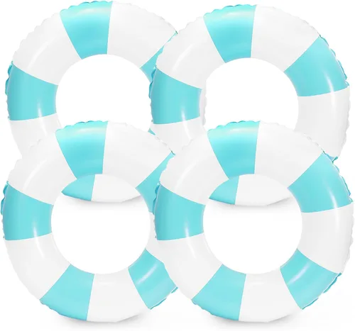 Miniatura 16 de Whaline Flotador inflable de natación de 4 piezas, anillo de natación a rayas, divertido estampado para piscina, tumbona, tubo para verano, Azul