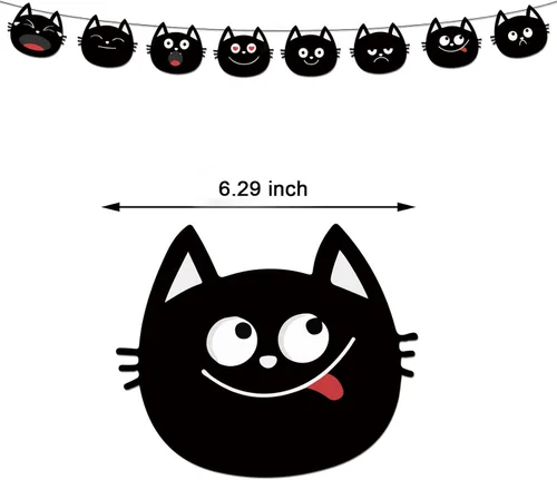 Miniatura 4 de Decoración de fiesta temática de gato, juego de suministros de fiesta de cumpleaños de gato negro, incluye fondos de gato negro de 5 x 3 pies
