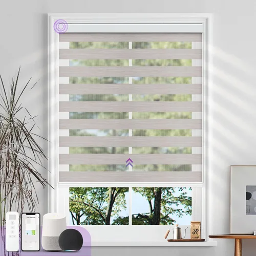 Miniatura 10 de Persianas motorizadas de cebra para ventana: Astomi - Persiana enrollable sin cordón con control remoto, persianas inteligentes funciona con Google
