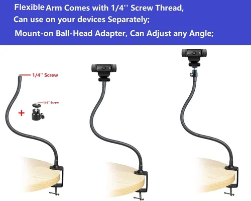 Miniatura 5 de Soporte de montaje de abrazadera de brazo de mandíbula flexible de 25 pulgadas compatible con Logitech Webcam C920s C925e C922 C930 C615 Brio